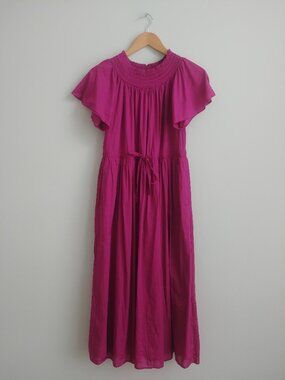 Agnes B 100% cotton dark pink midi dress short flutter sleeves 38 approx 8